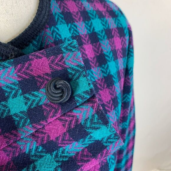 Vintage Pendleton Blazer Green Purple Check Long Sleeve Wool Buttons Size 6 - Picture 8 of 11